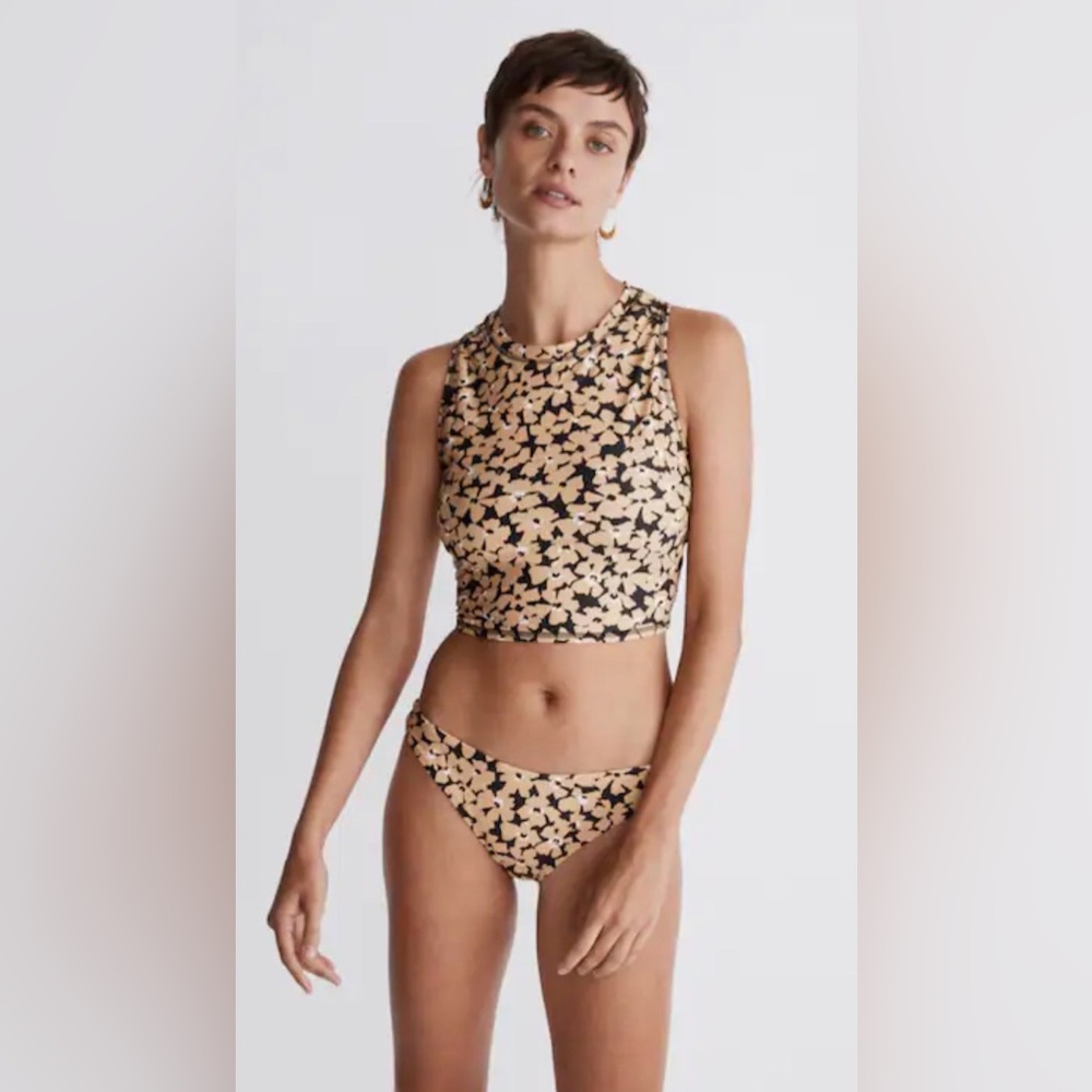 Madewell Floral Tank Rashguard Crop Top and Bottom Set in Desert Dune